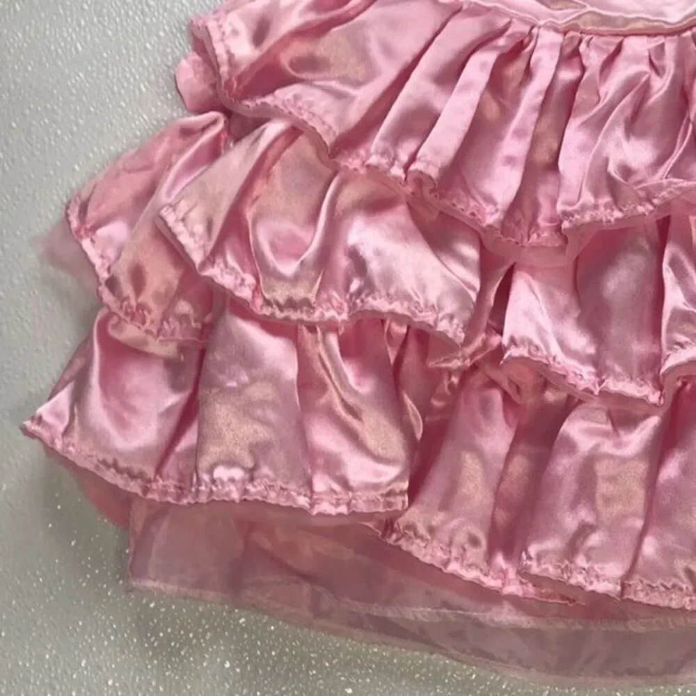 Girls Pink Flower Petal Dress Ruffle Satin Party Special Occasion‎